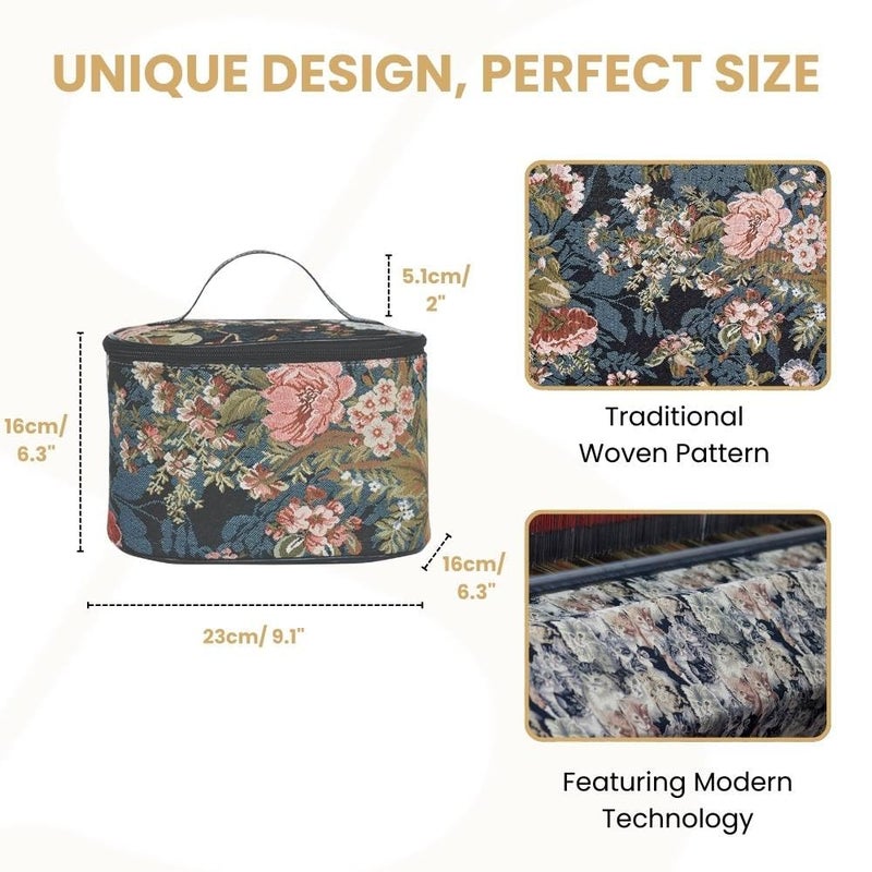 Signare Tapestry Toiletry Bag Makeup Organizer bag for Women with Peony Flower in Black Background Design (TOIL-PEO) - Image 3